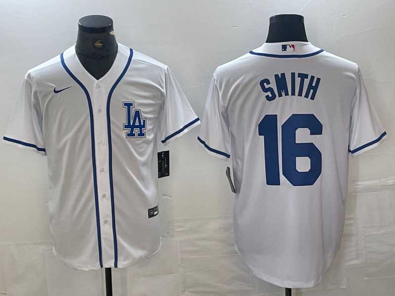 Mens Los Angeles Dodgers #16 Will Smith White Cool Base Stitched Baseball Jersey
